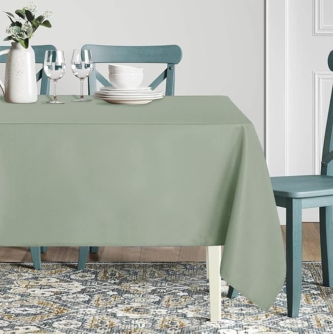 sancua Rectangle Tablecloth - 60 x 102 Inch - Stain and Wrinkle Resistant Washable Polyester Table Cloth, Decorative Fabric Table Cover for Dining Tables, Buffet Parties and Camping, Sage Green