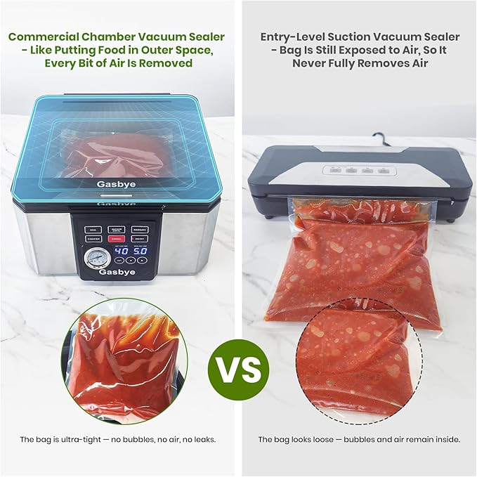 Chamber Vacuum Sealer – 5.28QT Large Chamber, Replaceable 11.5" Sealing Bar with Double Seal, Perfect for Meats, Soups, Sauces & Liquids, Includes 30 Pre-Cut Vacuum Bags, Stainless Steel