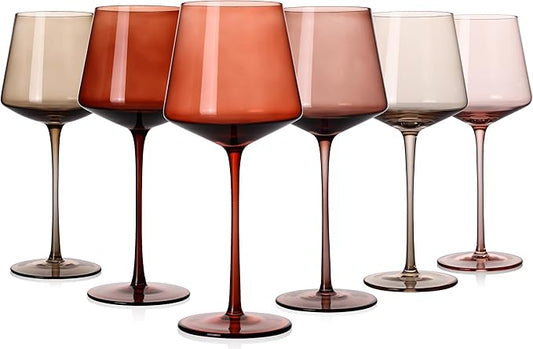 Colored Wine Glasses Set of 6-18oz【Hand Blown】colored Wine Glasses with Stem-Colored Wine Glass