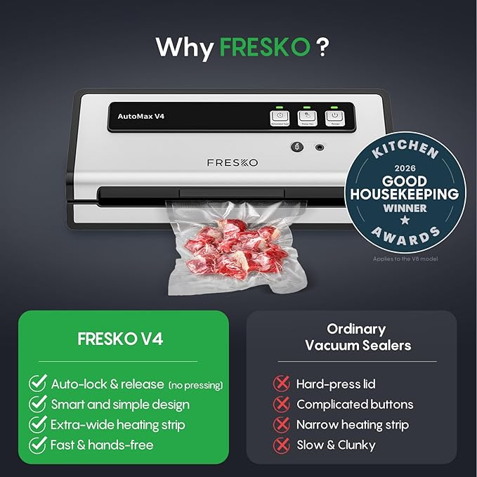 FRESKO Vacuum Sealer Machine with Automatic Bag Detection, Mason Jar Vacuum Accessory Set, Double Heat Seal, Easy to Use, Starter Kits