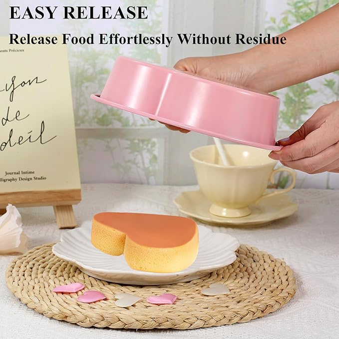 7 & 4 Inch Heart Shaped Cake Pans Set of 6, Pink Carbon Steel Baking Pans Set, Nonstick Heart Cake Mold for Baking, Small Cake Pans, Bakeware Sets for Valentine's Day Wedding