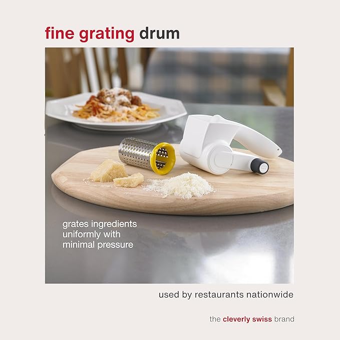 Zyliss Classic Cheese Grater - Handheld Rotary Grater with Handle - Vegetable, Chocolate, Hard Cheese & Nut Grater – White