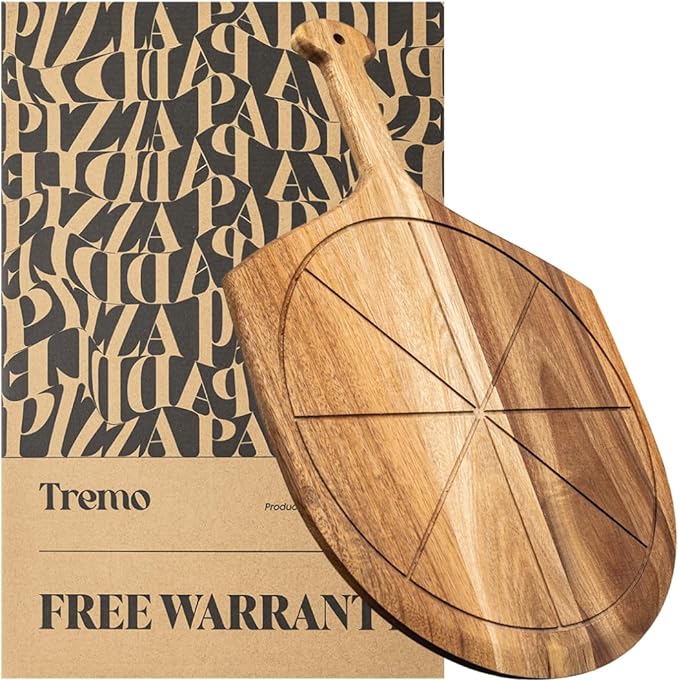 Wooden Pizza Peel - Versatile Pizza Holder - Reliable and Durable Pizza Paddle - Pizza Making Accessories - 19.7 in x 12.6 inches Acacia Wood Pizza Peel by Tremo