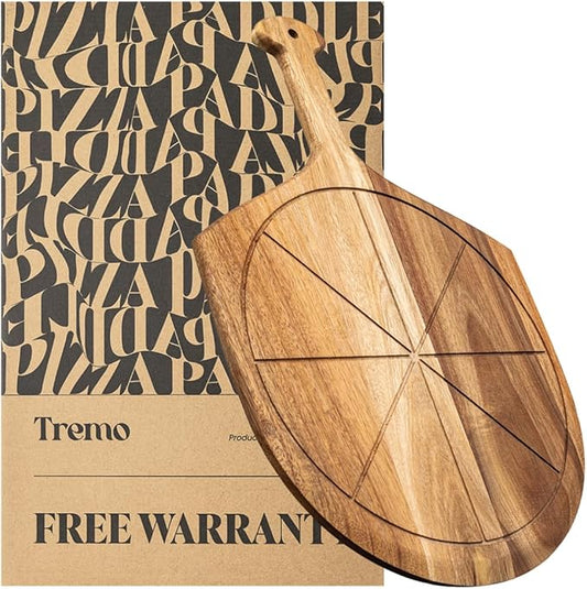 Wooden Pizza Peel - Versatile Pizza Holder - Reliable and Durable Pizza Paddle - Pizza Making Accessories - 19.7 in x 12.6 inches Acacia Wood Pizza Peel by Tremo