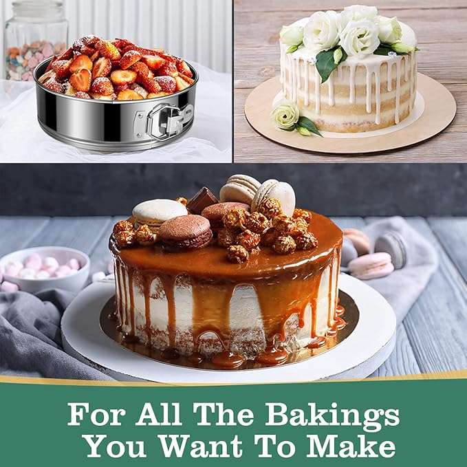 Springform Pan, Stainless Steel Springform Cake Pan, Leakproof & Nonstick Cheesecake Pan, 4" 7" 9" Round Cake Molds with 50 Pcs Paper Liners and 7 Pcs Piping Tips