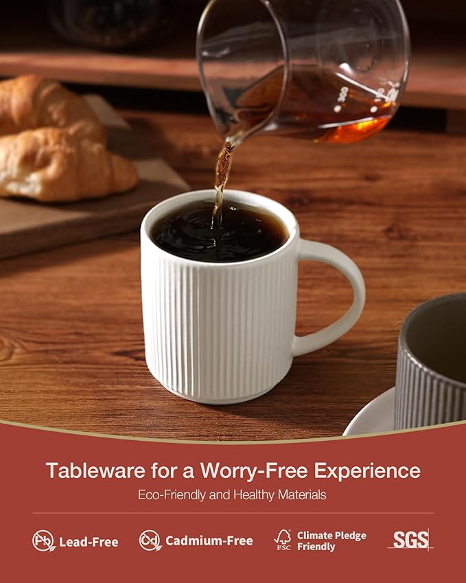 famiware Coffee Mug Set for 6, Star 12 oz Catering Mugs Cup Set with Handle for Coffee, Tea, Cocoa, Milk - Ceramic Stoneware Drinkware Set, Matte White