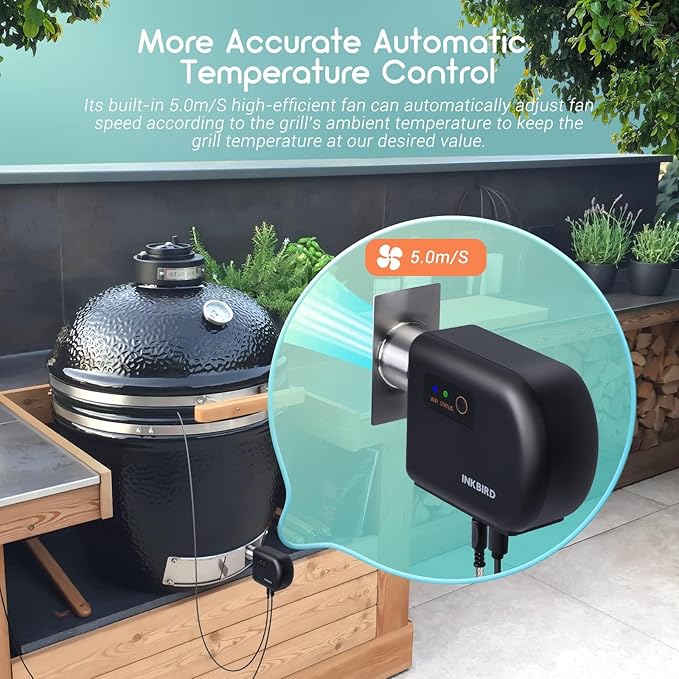 BBQ Temperature Controller Kit, Inkbird WiFi & Bluetooth Automatic Smoker Fan Controller, 3 Meat Probes & 1 Oven Probe, Build-in 5.0m/S High Efficient Fan for Ceramic Smokers, Kamado, Vision Grill
