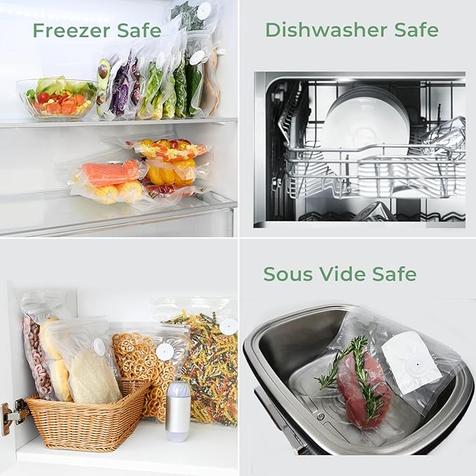 20 Reusable Vacuum Seal Bags for Food, Compatible with Most Handheld Vacuum Sealer, BPA-Free, Sous Vide Bags, Upgraded Sturdy Air Valve (8 Small, 8 Medium, 4 Large), Vacuum Sealer not Included