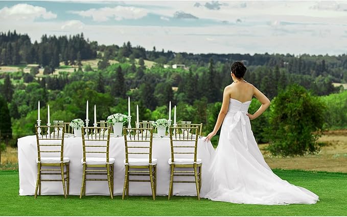 LTC LINENS Bulk 10-Pack White Rectangular Tablecloths 90 in x 156 in with Rounded Corners - Ideal for 8 ft Tables with Floor-Length Drop - Polyester Fabric Cloth Table Covers for Wedding, Party