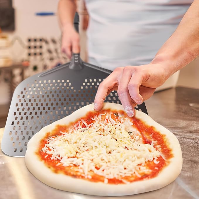 Perforated Pizza Peel, 16" Aluminium Pizza Paddle, Large Pizza peel for Baking Homemade Pizza Bread