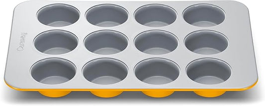 Caraway Non-Stick Ceramic 12-Cup Muffin Pan - Naturally Slick Ceramic Coating - Non-Toxic, PTFE & PFOA Free - Perfect for Cupcakes, Muffins, and More - Marigold
