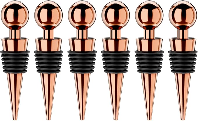 Wine Stoppers for Wine Bottles 6Pcs Vacuum Wine Bottle Stopper with Silicone Reusable Wine Corks, Leak proof Keep Fresh Suitable for Standard (Goldrose, 6 Pack)