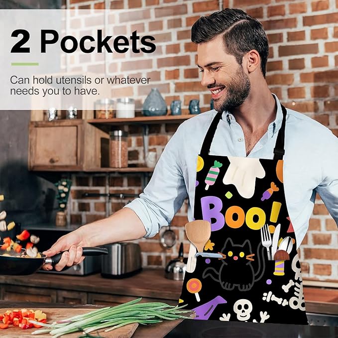 Halloween Apron Home Kitchen Cooking Baking Gardening for Women Men with Pockets waterproof 32x28 inch