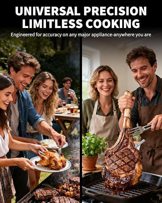 Wireless Bluetooth Smart Meat Thermometer - WiFi Unlimited Range, 1 Ultra-Thin Probe, 6 Sensors with NIST Certified Accuracy, for BBQ, Grill, Oven, Smoker, Rotisserie - iOS & Android App