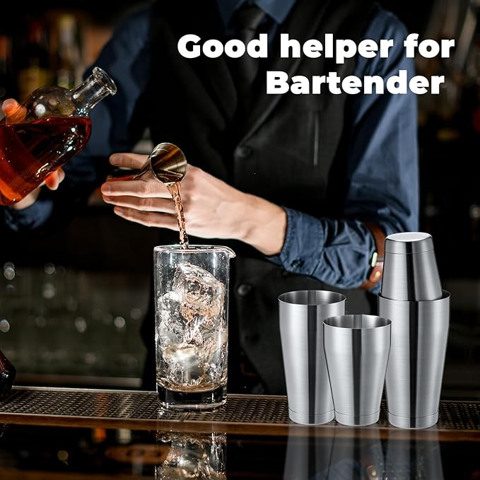 Lallisa 10 Pieces Cocktail Shakers Professional Bar Boston Shaker Set Stainless Steel Martini Shaker Drink Mixer Basic Tools Weighted Shake Metal Can for Bartenders, 18 Oz, 28 oz(Sanding Silver)