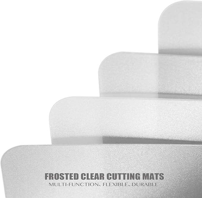 Fotouzy Plastic Cutting Board Set of 7, Frosted Clear Flexible Cutting Mats, BPA-Free, Non-Porous, Dishwasher Safe, Transparent