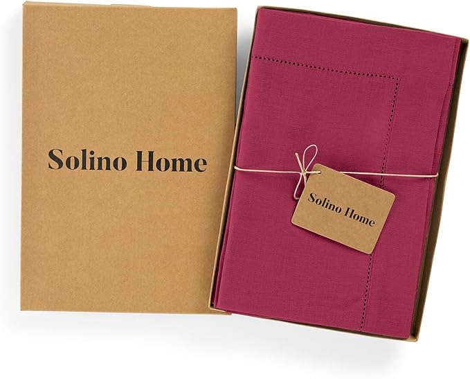 Solino Home Linen Cloth Napkins Set of 4-100% Pure Linen Beet Dinner Napkins 20 x 20 Inch for Fall, Autumn, Thanksgiving, Christmas, Winter - Classic Hemstitch, Handcrafted and Machine Washable