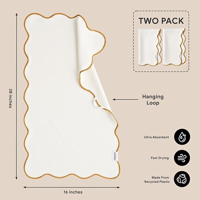 RECYCO Waffle Kitchen Towel Set of 2 - Quick Dry Microfiber Sustainable Dish Towels - Ultra Absorbent Reusable Cleaning Tea Towels - Lightweight Hand Towels,16”x 28”, Gold Yellow