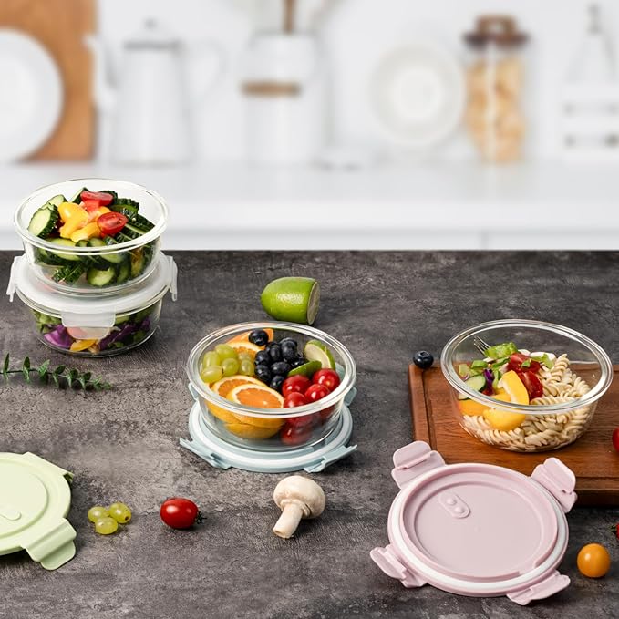 20oz Food Storage Containers with lids Set, Airtight 2.5 Cup Glass Meal Prep Containers, Heat-Resistant BPA-Free Glass Containers for Soup Leftover, Microwave, Dishwasher Freezer Safe (4 Packs)