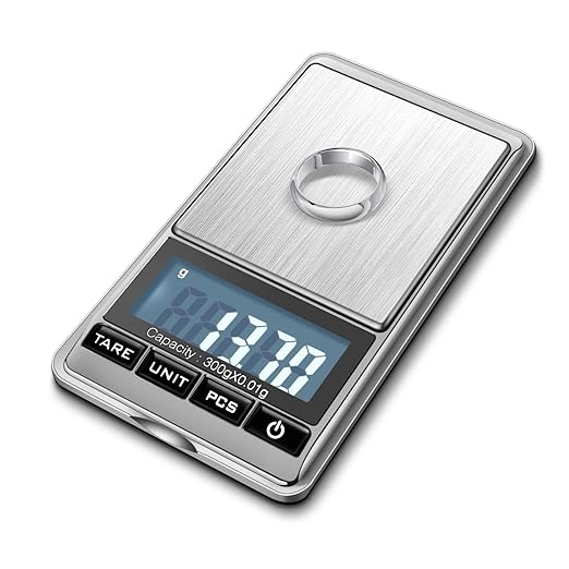 Flexzion Jewelry Small Digital Scale .01 Gram Accuracy - Portable Digital Jewelry Scale Gram & Ounces with 300g Weight Capacity - Micro Scale for Herbs, Gold, Coins with Multi-Unit Conversion