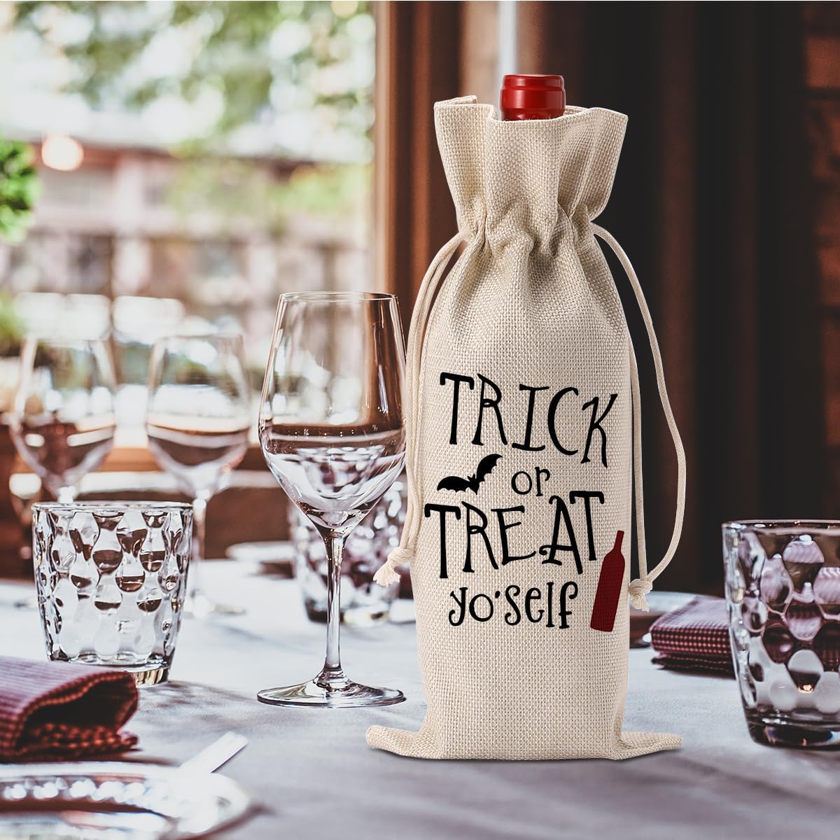 Cute Halloween Wine Bag - Birthday Gifts & Party Decorations for Women, Men & Friends - Trick or Treat Wine Bag