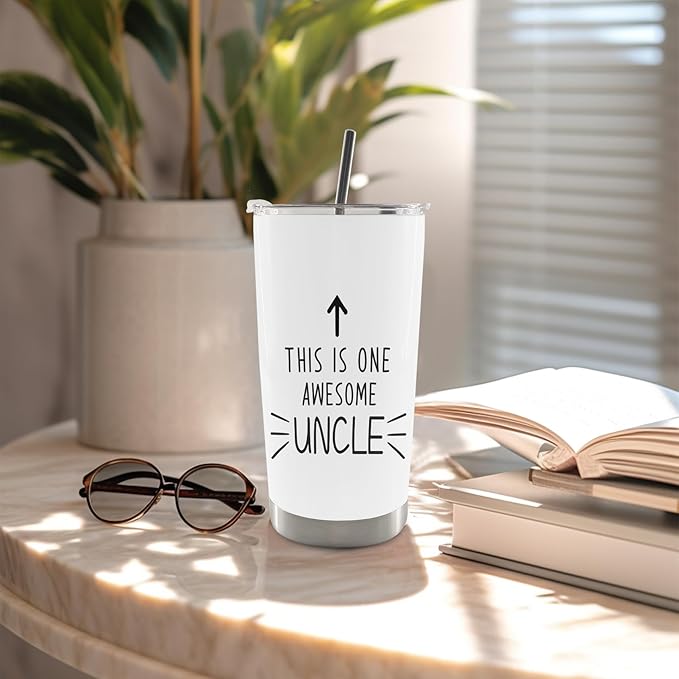 QASHWEY Uncle Gifts Coffee Tumbler 20 oz, BestUncle Travel Tumbler Coffee Mug Gifts for Uncles, UncleGifts from Niece Nephew, This is One Awesome Uncle Stainless Steel Tumblers with Straw and Lid