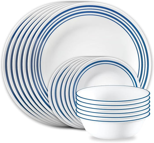 Corelle Vitrelle 18 Piece Glass Dinnerware Sets Service for 6, Triple Layer Chip & Crack Resistant Glass Plate and Bowl Sets, Laila