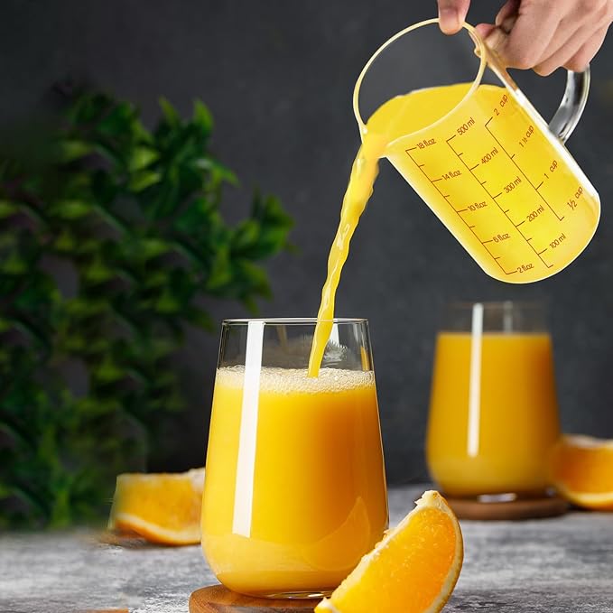 Luvan 18OZ/500ML Glass Measuring Cup, 2 Cup Glass Measuring Cups With 3 Scales (Ml/Oz/Cup), High Borosilicate Measuring Cup With Handle and V-Shaped Spout, Dishwasher/Freezer/Microwave Safe