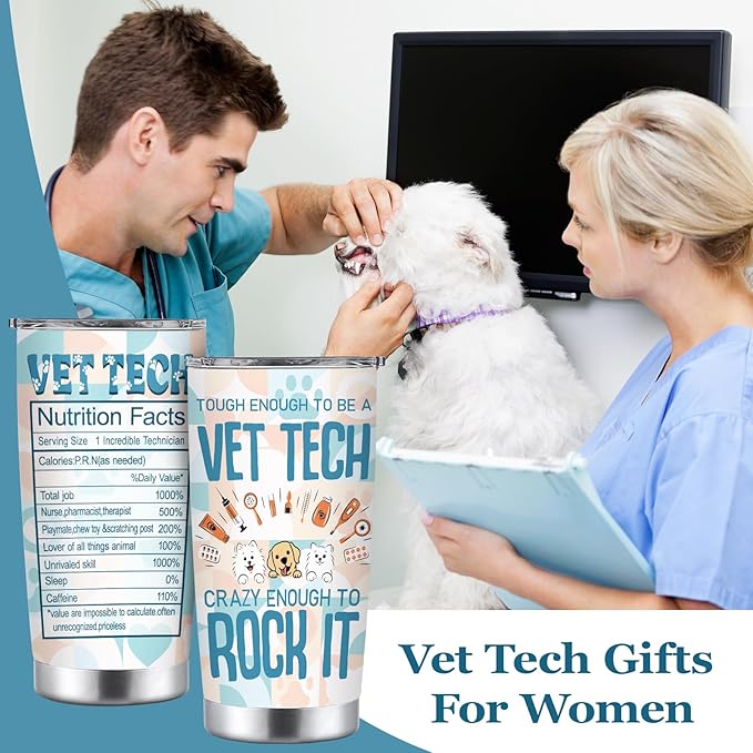 Vet Tech Gifts, Vet Tech Week Appreciation Gifts, Veterinary Tumbler Stainless Steel 20oz Straw Lid, Veterinary Technician Gift for Birthday Graduation Christmas
