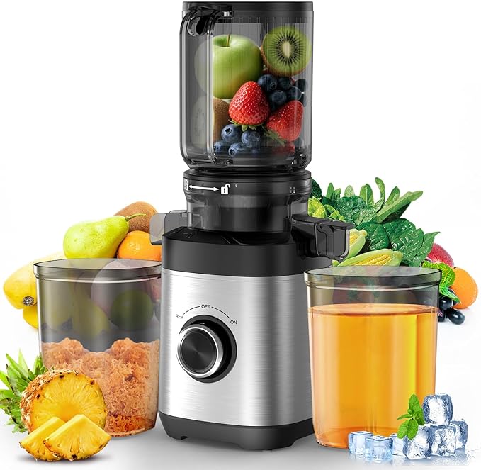 Juicer Machines, 100 Watts Cold Press Juicer with Wide Chute, Slow Masticating Juicers, High Juice Yield for Leafy Greens, Fruits & Vegetables, Easy to Clean