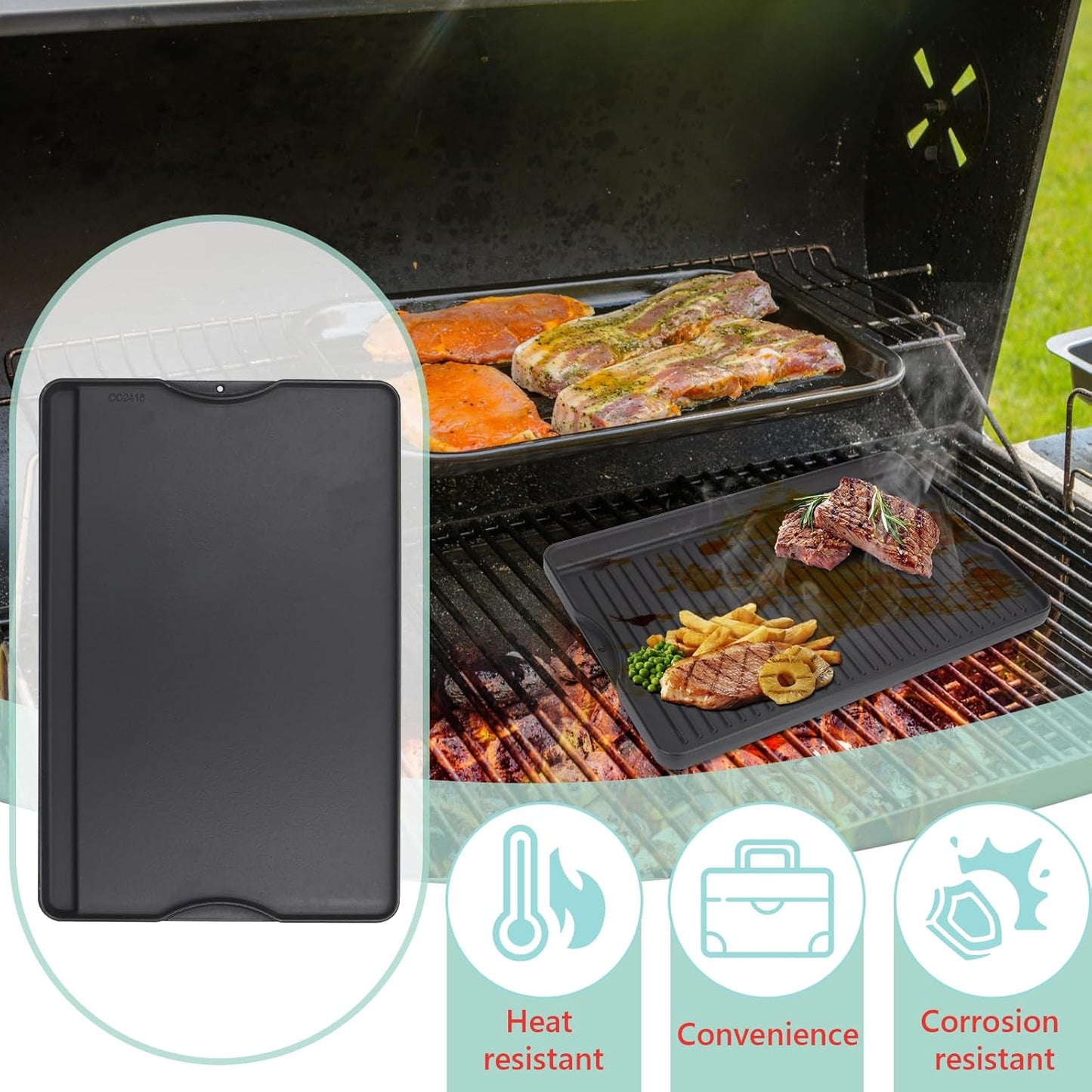 24" X 16" Reversible Cast Iron Griddle for Camp Chef, Flat Top Plate for Gas/Stove/Charcoal/Propane Grill, Universal 4 Burner Stove Top Griddle for Outdoor Cooking & Camping Accessories