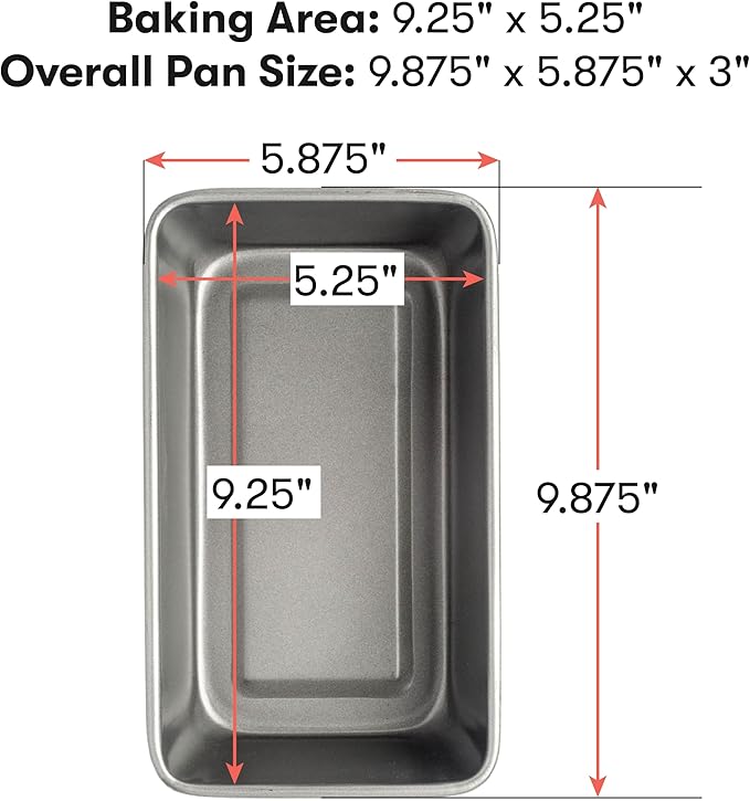 Cooking Light Heavy Duty Nonstick Bakeware Carbon Steel Bread Pan or Loaf Pan with Quick Release Coating, Manufactured without PFOA, Dishwasher Safe, Oven Safe, 9.25-Inch x 5.25-Inch, Gray
