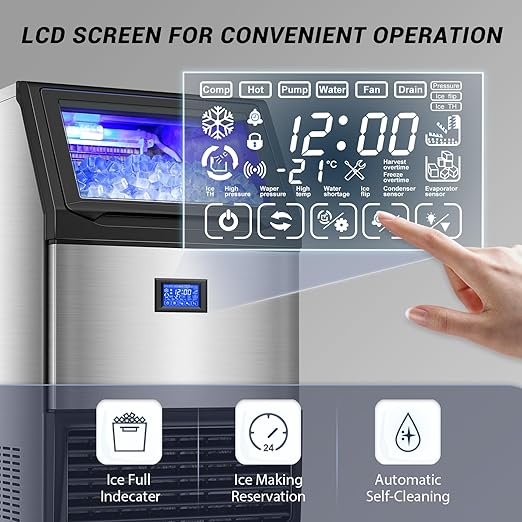 450Lbs/24H Under Counter Commercial Ice Machine with 160LBS Large Storage Bin, Stainless Steel Freestanding Ice Maker for Home Bar Cafe, Include Water Filter and Ice Scoop,Self Cleaning
