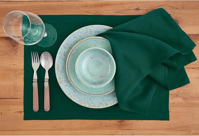 Solino Home Linen Cloth Napkins Set of 4-100% Pure Linen Rainforest Green Dinner Napkins 20 x 20 Inch for Fall, Autumn, Thanksgiving, Christmas, Winter - Fete, Handcrafted and Machine Washable