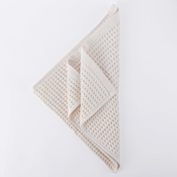 PÜSKÜL Waffle Kitchen Towels - Premium 100% Turkish Organic Cotton Ultra Soft Quick Dry Absorbent Lint Free Hand Dish Towel 32X16 Inches (3, Natural Beige)