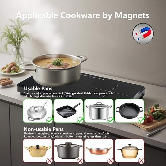 Double Burner Induction Cooktop Continuous Low Power 9 Temperature Countertop Knob Control 1800W 18 Power 2 Electric Sensor Touch Timer Stove