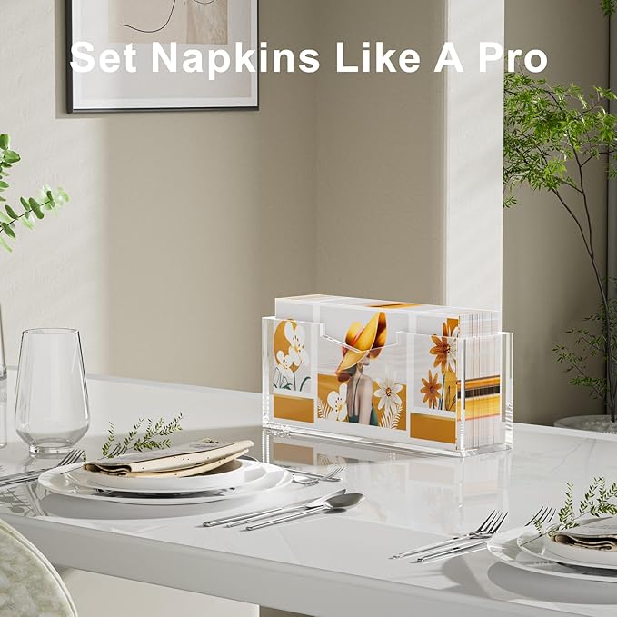 HELPLEX Clear Acrylic Guest Towel & Napkin Holder - Waterproof Splash-Proof Vertical Design for Bathroom, Kitchen, Dining Table - Home Hotel Office Organizer (2-Pack)