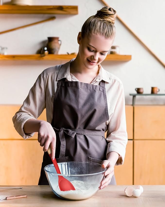 Silicone Cooking Utensils Set, Perfectly Angled for Frying, Mixing,Serving,Draining,Turning and Stirring, BPA-Free Matte Silicone, Wood Handles, Safe for Nonstick Cooking Surfaces,4 Pack (Red)
