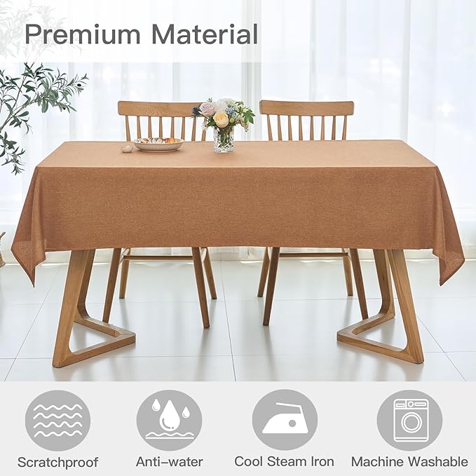 maxmill Fall Tablecloth Waterproof Spillproof Wrinkle Resistant Wipeable Linen Textured Dining Table Cloth for Harvest Thanksgiving Dinner, Party, Buffet and Camping, Square 60 x 60 Inch, Amber