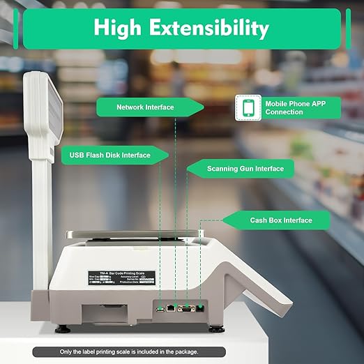 Label Printing Scale with Dual TD Thermal Label & Receipt Printer, 110-220V Electronic Price Computing Scale Pole Display, 66LBS Commercial Barcode Scale for Retail Outlet Store Food Meat Shop