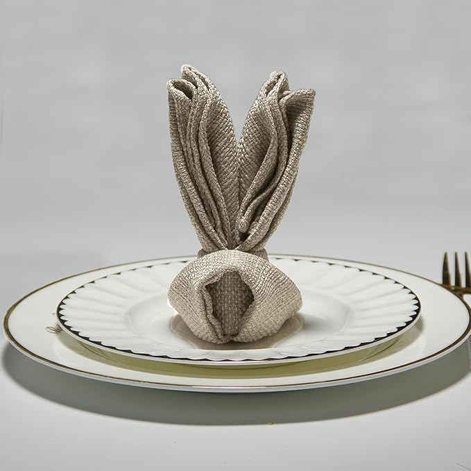 BALCONY & FALCON Cloth Napkins Set of 6 Washable Linen Napkins Absorbent Wrinkle-Free Fabric Napkins Bulk for Dinner Wedding Party Easter Thanksgiving Christmas Banquet (Beige 17.7"x17.7")