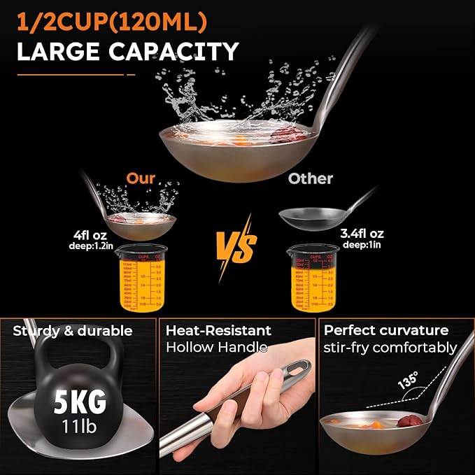 MARTE 16’’ Soup Ladle, 304 Stainless Steel Deep Ladle Spoon, [Rustproof, Integral Forming, Heat-Resistant] Metal Cooking Spoon,High-Grade Kitchen Tool for Service-Ergonomic Long Handle-Dishwasher Safe