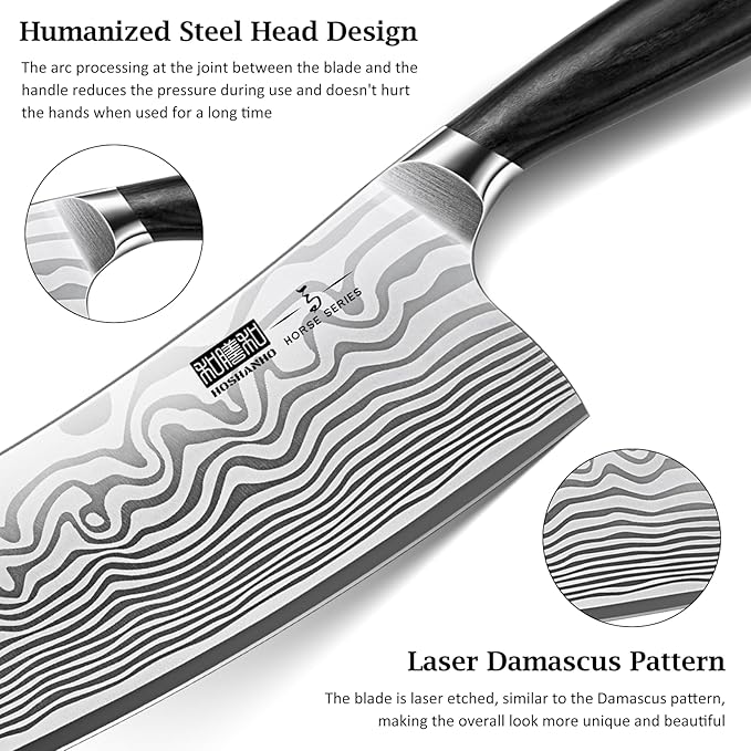 Cleaver Knife 7 Inch, Razor Sharp High Carbon Powder Steel Meat Cleaver, Professional Butcher Chopper Kitchen Knife for Meat Cutting Vegetable Slicing