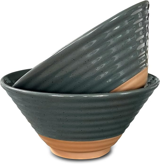Mora Ceramic Ramen Bowl Set of 2, 45oz - Great for Pho, Miso Udon Soup, Instant Noodles, Serving, Thai or Asian Food - Microwave Safe Large Japanese Noodle Bowls, Modern Kitchen - Charcoal