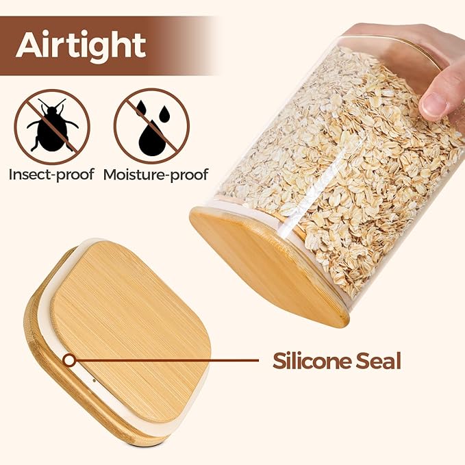 ComSaf 0.7 Qt Glass Food Storage Jars Set of 4, Clear Glass Storage Containers with Lids, Pantry Organization Jar, Spice Jar, Blooming Tea, Coffee and Sugar Container, Small Canister Set for Kitchen