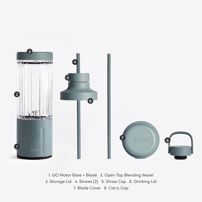 Beast GO Cordless, Premium Portable Blender for Shakes & Smoothies, 22oz Blending Vessel, Blends Ice & Frozen Fruit, Rechargeable USB-C Battery, Drinking Lid and Straw System (Mist)