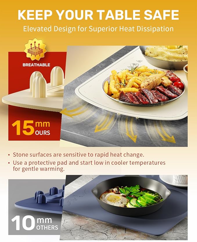 Warming Mat for Food, VEPOKA Food Warmer Mat for Countertop, Electric Warming Tray with 7 Temp Levels & Auto Shut-Off, Food Warmers for Parties, Ideal Gift for Kitchen & Buffet Use