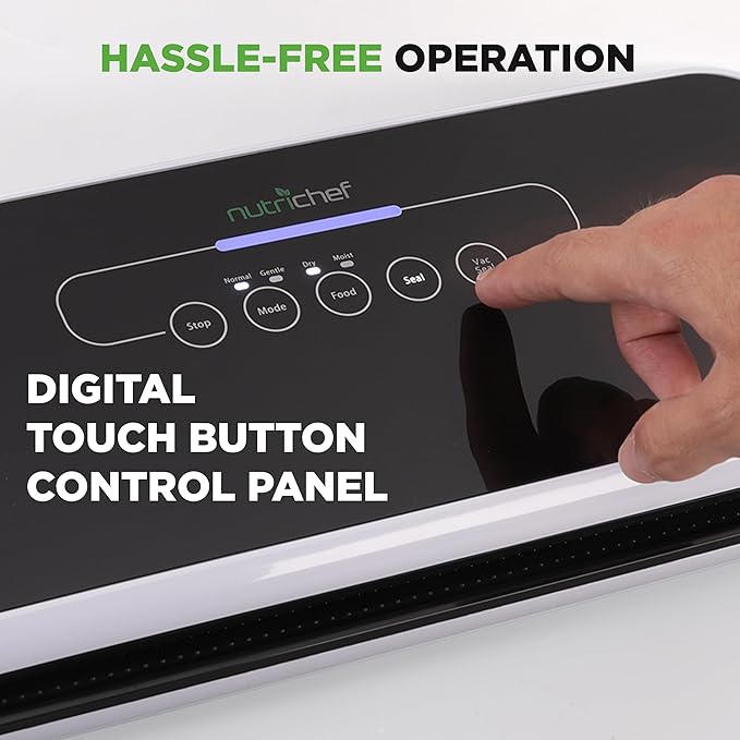 NutriChef Automatic Vacuum Air Sealing System for Food Preservation with Starter Kit, Compact Design, Lab Tested, Dry & Moist Food Modes with Led Indicator Lights, Black