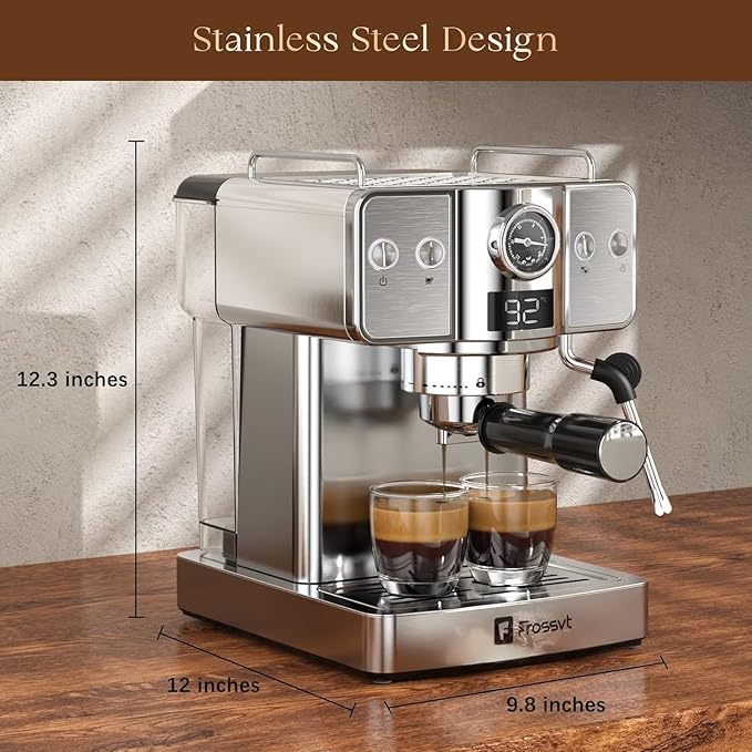 Espresso Machine 20 Bar, Milk Frother Steam Wand, 60oz (1.8 Liters) Water Tank, 1350W for Home Barista Espresso Latte Macchiato and Cappuccino Maker