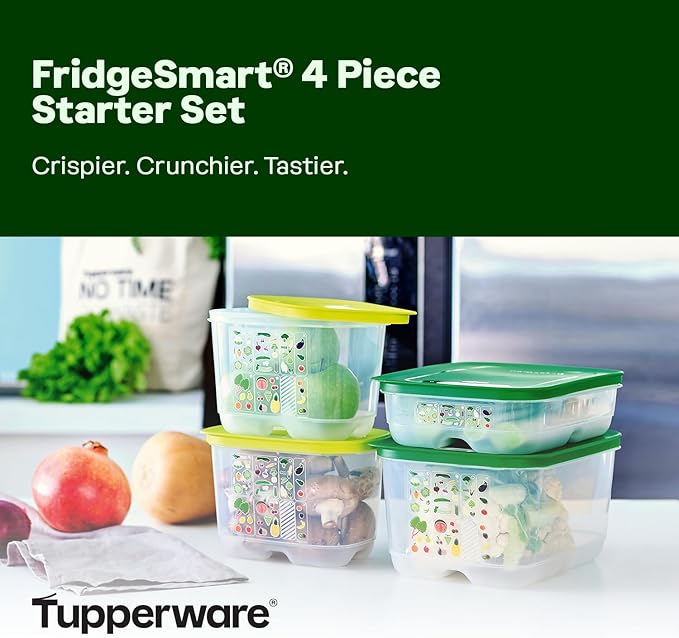 Tupperware Fridgesmart 4 Piece Food Storage Container Set, Dishwasher Safe and BPA Free (4 Containers, 4 Lids)